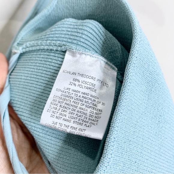 Scanlan Theodore Crepe Knit Square Neck Dress (Sz XS) Midi Light Blue Aqua - Picture 11 of 16